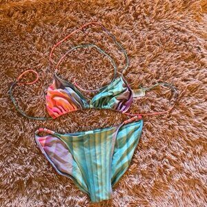 Danskin blue, pink tie dyed string bikini, circa 70s, rare, excellent cond,, L